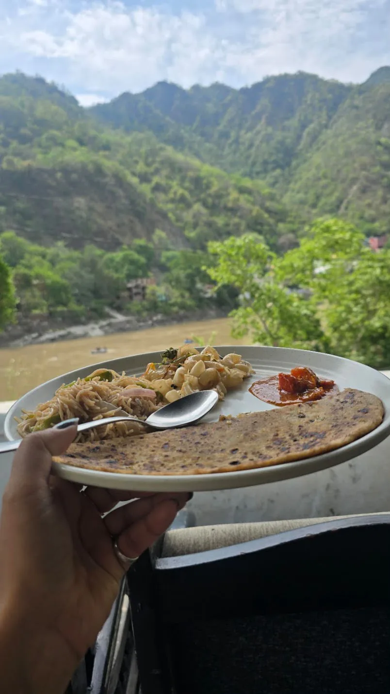 Wholesome nutritious meal enjoyed with panoramic river and mountain views